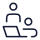 Icon of two stylized figures sitting behind a laptop, one larger and one smaller, representing collaborative work or online learning. Minimalist design.